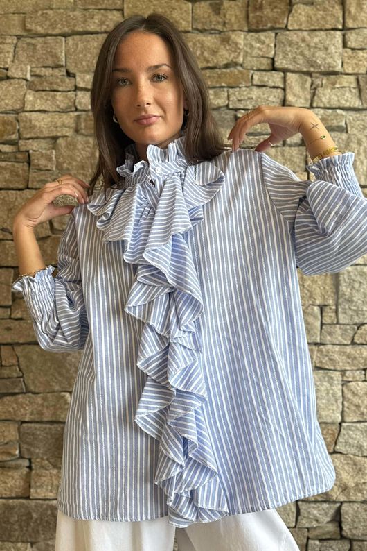 Nantucket Ruffle Blouse Light Denim